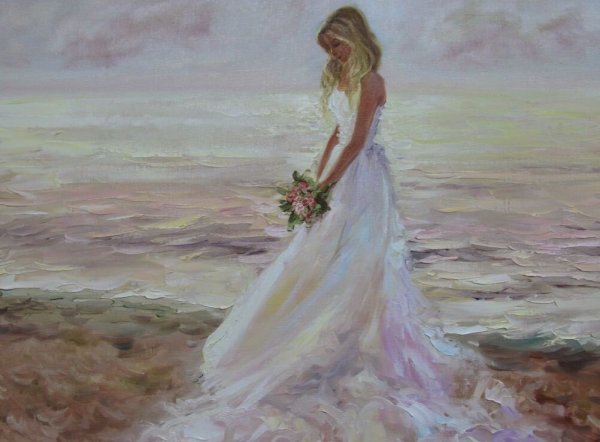 Картина девушка в белом платье