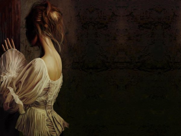 Нарисованная девушка со спины