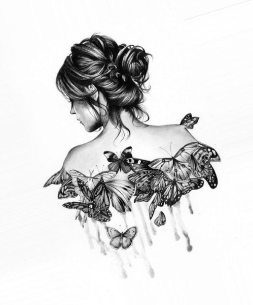 Девушка в цветах со спины