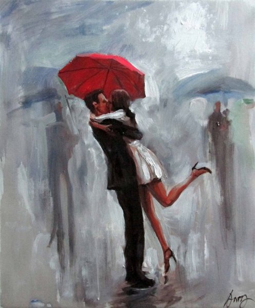 Красный зонт в живописи