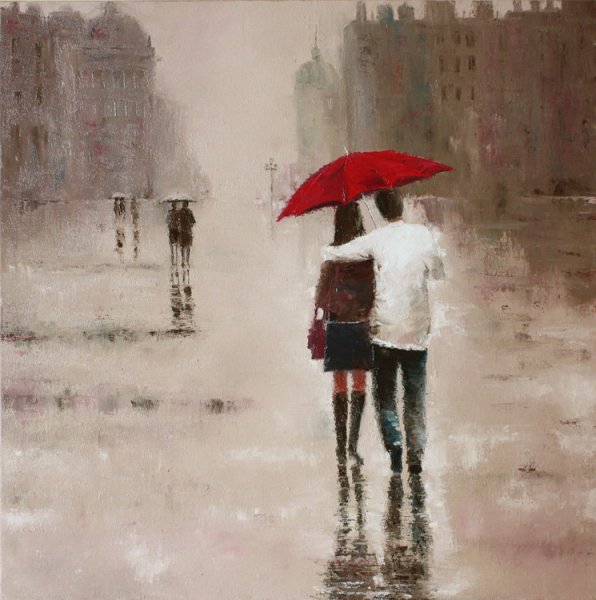 Красный зонт в живописи