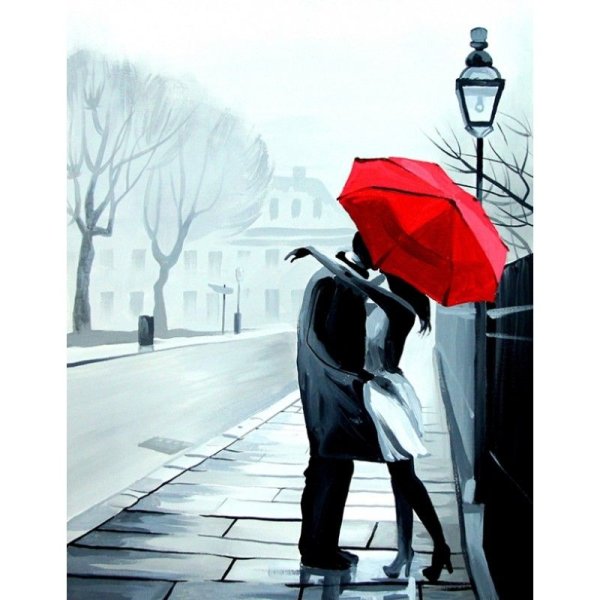 Девушка с зонтиком под дождем