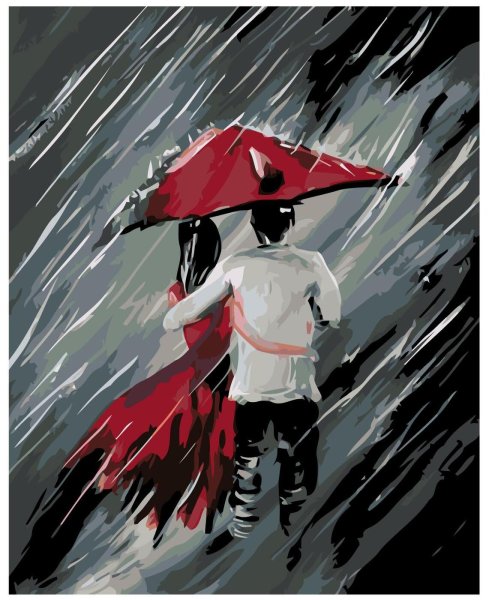 Девушка с красным зонтиком картина