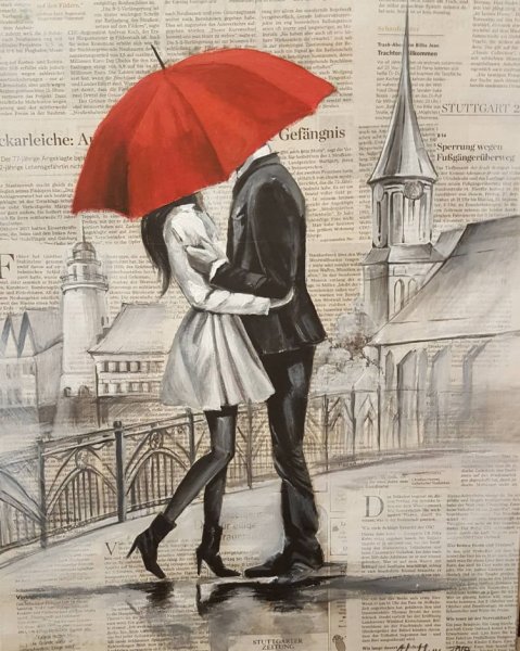 Девушка с красным зонтом