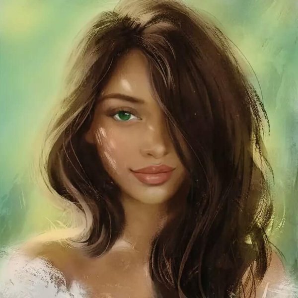 Нарисованные девушки с зелеными глазами