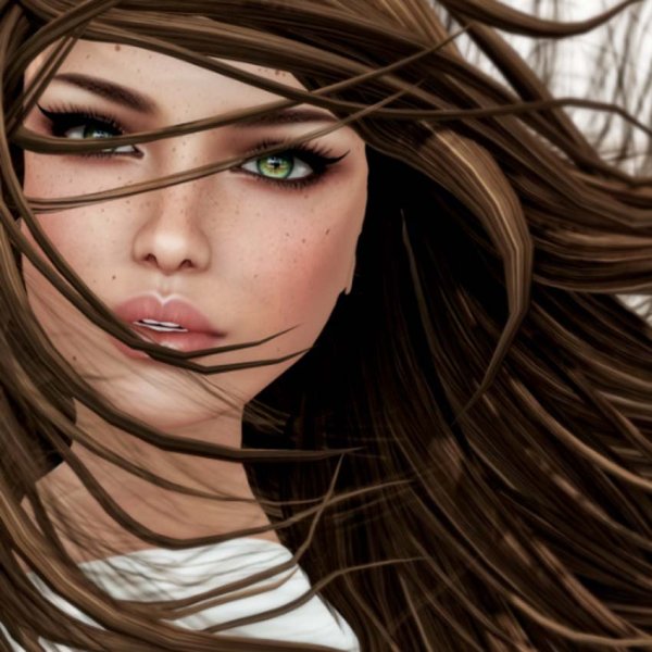 Нарисованная брюнетка с зелеными глазами