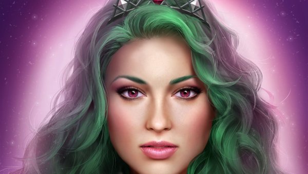 Девушка с зелеными волосами фэнтези