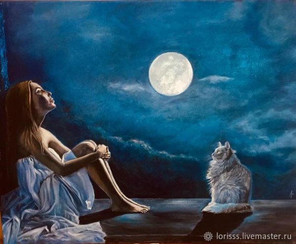 Девушка и Луна живопись