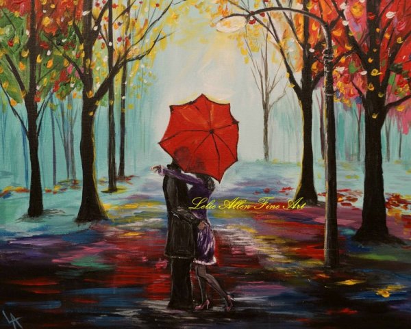 Женщина с красным зонтом картина