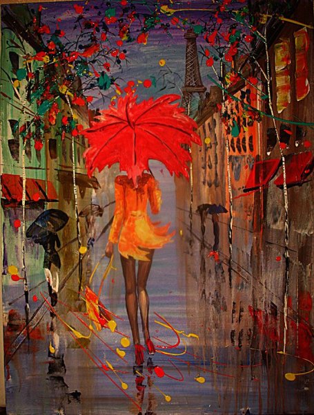 Девушка с зонтиком нарисованная