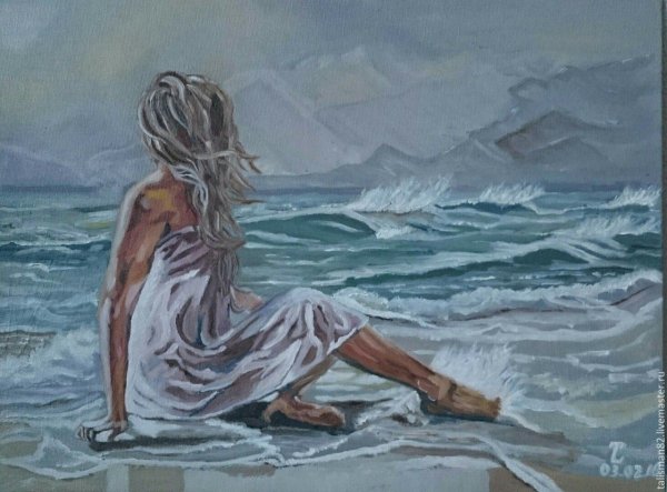 Девушка и море живопись