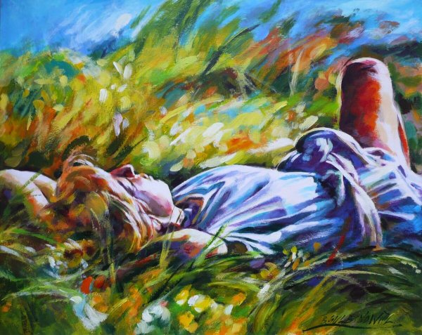 Польская художница Barbara Gulbinowicz "девушка в траве"