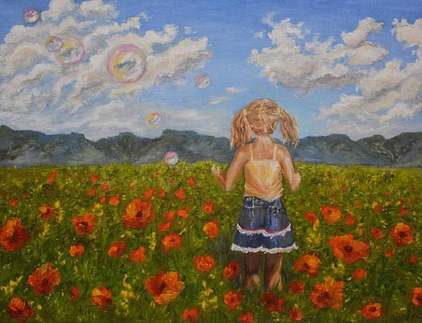 Картина девушка в поле маков