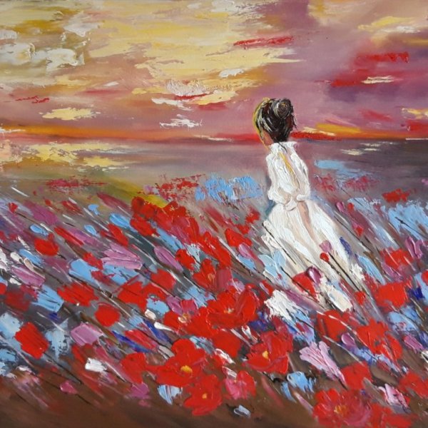 Живопись девушка в поле
