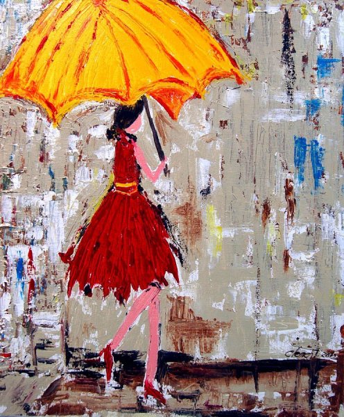 Красный зонт в живописи