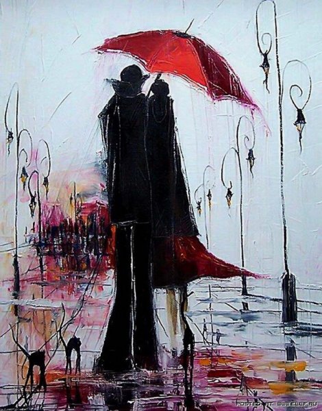 Девушка с зонтом под дождем