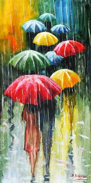 Рисуем акрилом дождь