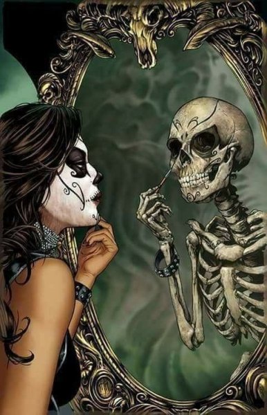Девушка с черепом арт