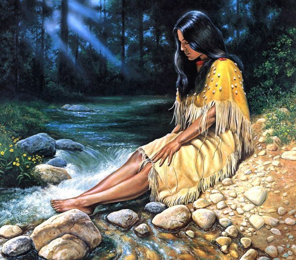 Девушка на берегу арт