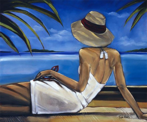 Девушка и море акварель