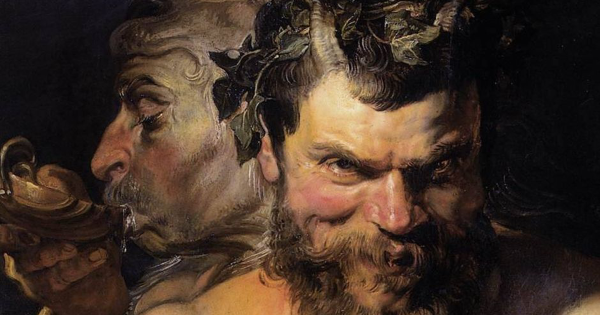 Рубенс сатир и девушка с корзиной фруктов