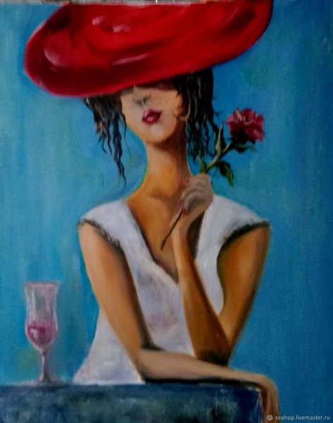 Живопись девушка с бокалом