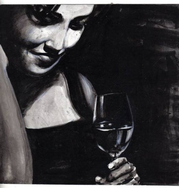 Девушка с бокалом вина арт