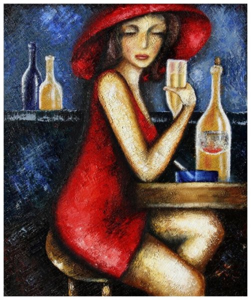 Картина девушка с бокалом вина