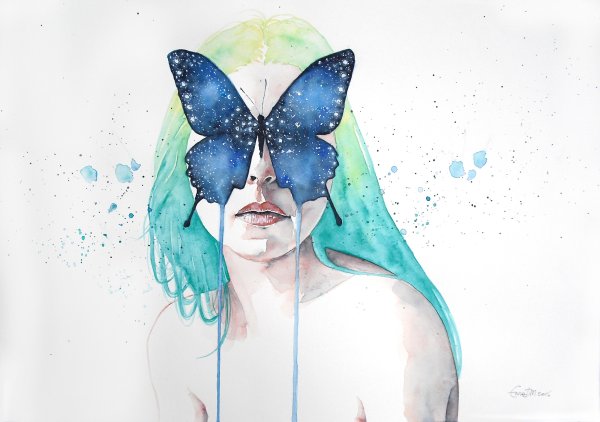 Акварель девушка с бабочками