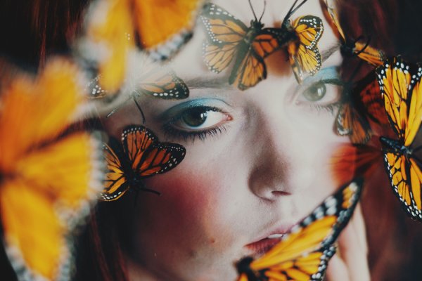 Картина женщина с бабочкой на лице