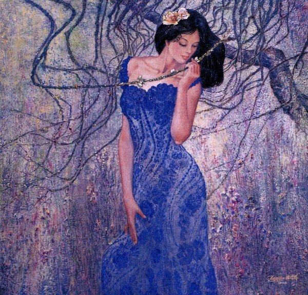 Танцующая девушка в синем