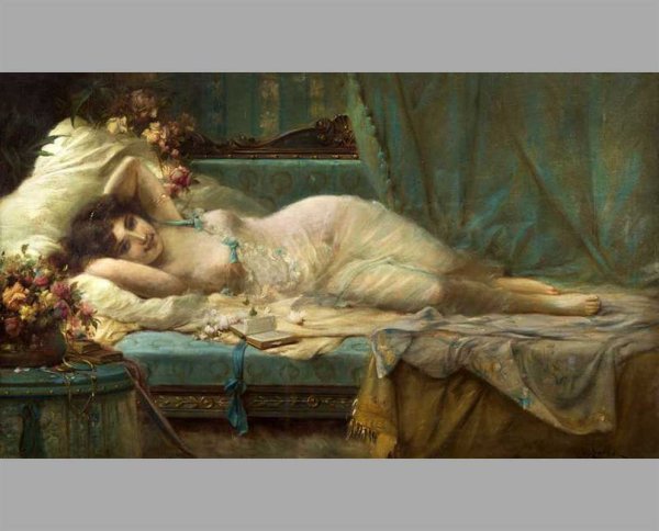 Картина девушка на кровати