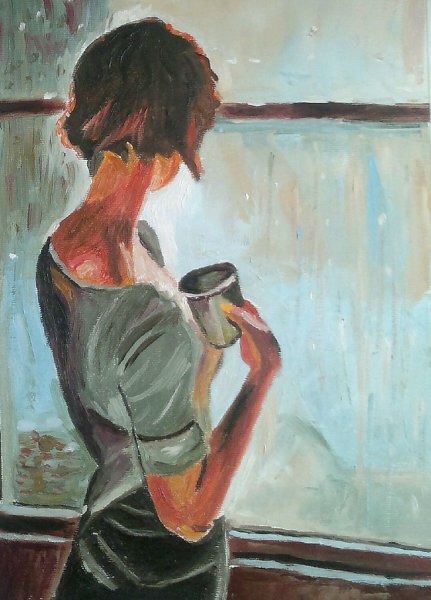 Женщина у окна живопись