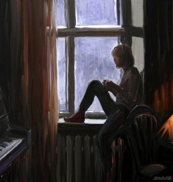 Сидит на подоконнике