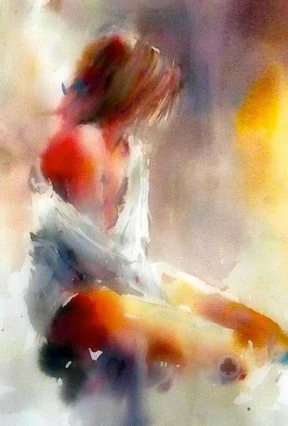 Акварель девушка со спины