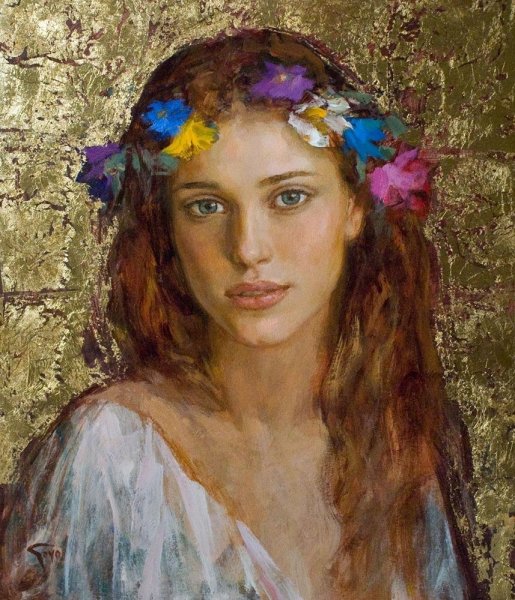 Девочка с венком живопись