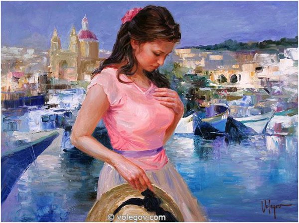 Картина дама с цветами