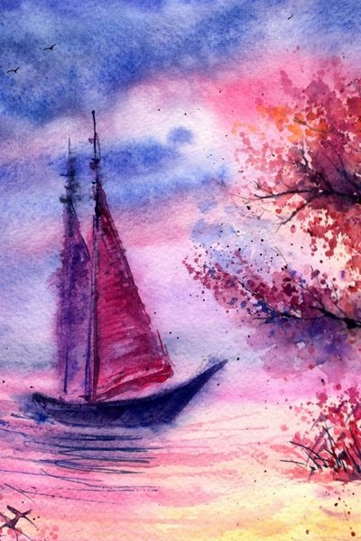 Пейзаж красками акварель