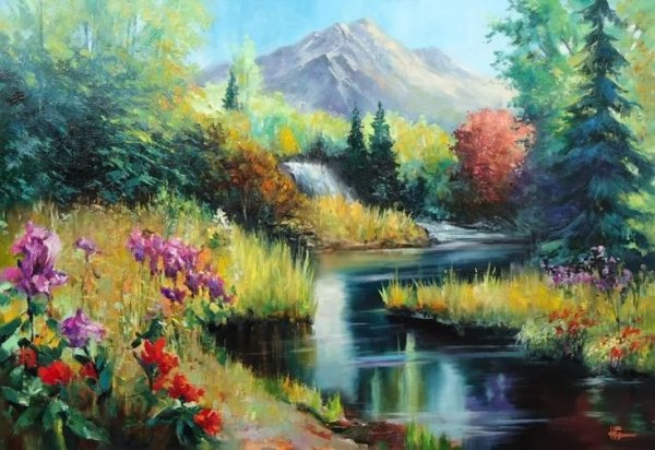 Пейзаж акриловыми красками