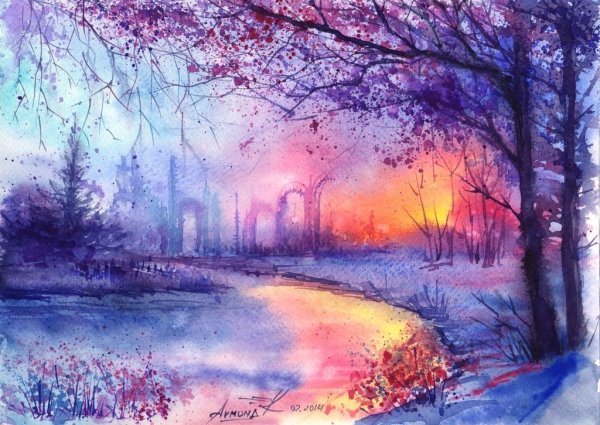 Пейзаж акварелью