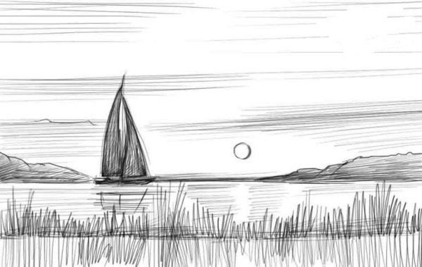 Природный пейзаж карандашом