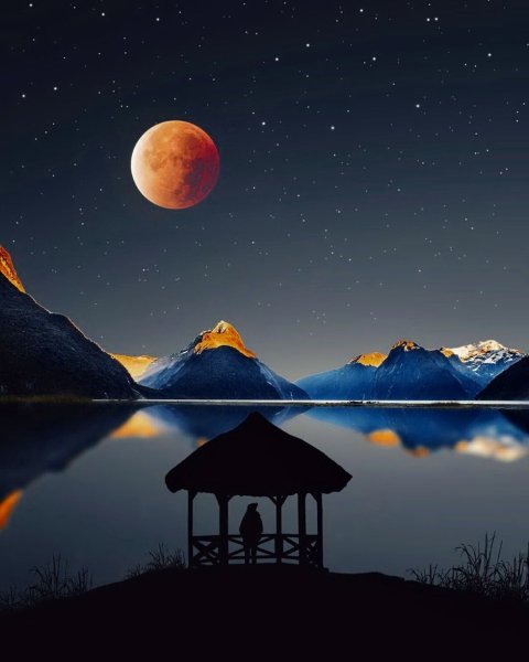 Ночь Луна горы