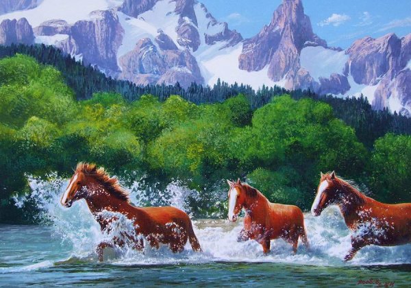 Бегущие лошади на природе