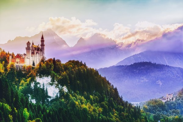 Пейзажи замка Нойшванштайн горы