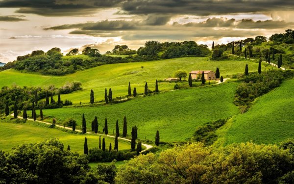 Италия холмы домики Тоскана