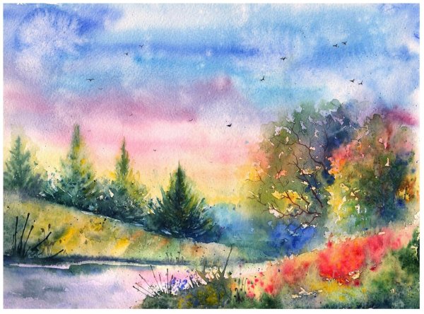 Пейзаж акварелью