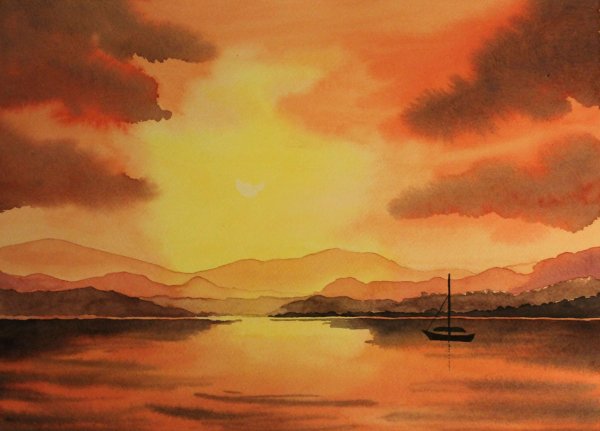 Пейзаж гуашью