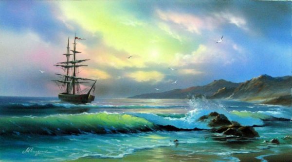 Художник маринист корабль берег волна