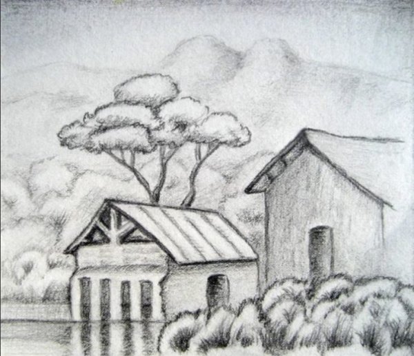 Пейзаж набросок для детей