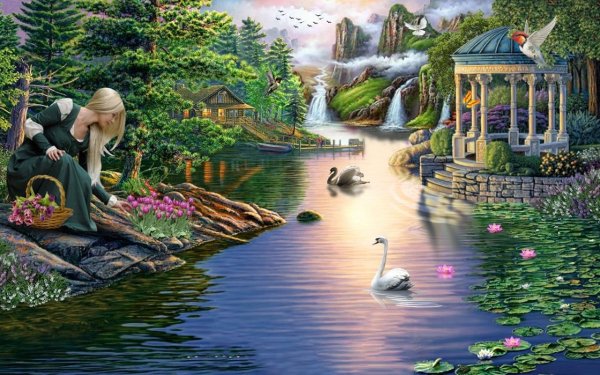 Лебеди и водопады